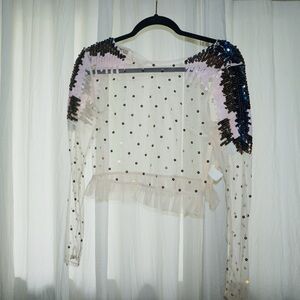 Nasty Gal Sheer Top with Black and Purple Sequins